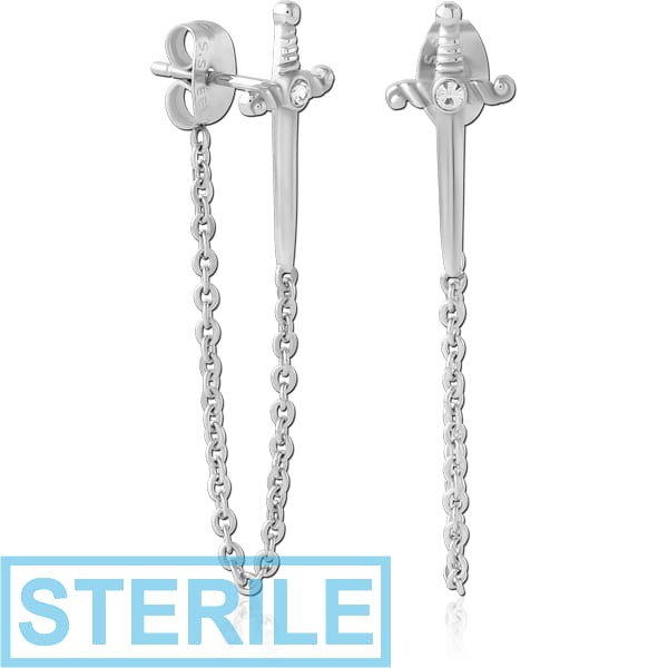 STERILE SURGICAL STEEL JEWELLED EAR STUDS PAIR