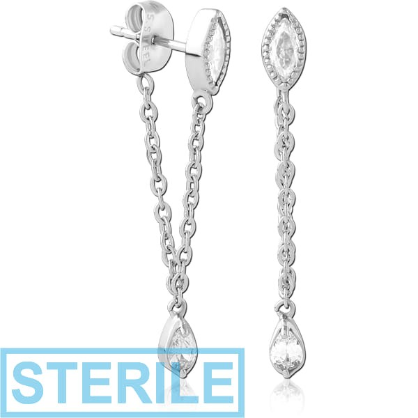 STERILE SURGICAL STEEL JEWELLED EAR STUDS PAIR