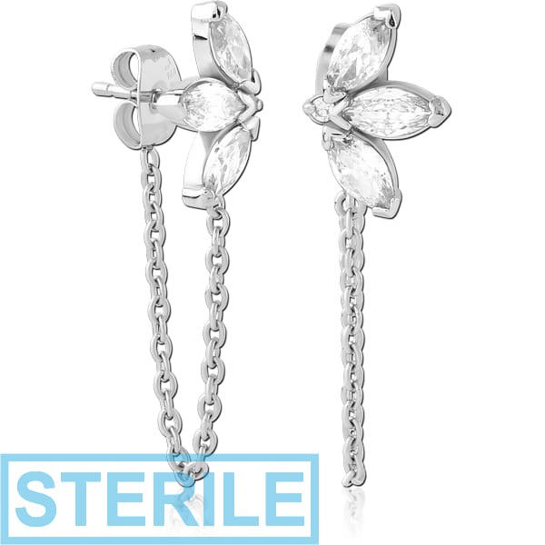 STERILE SURGICAL STEEL JEWELLED EAR STUDS PAIR