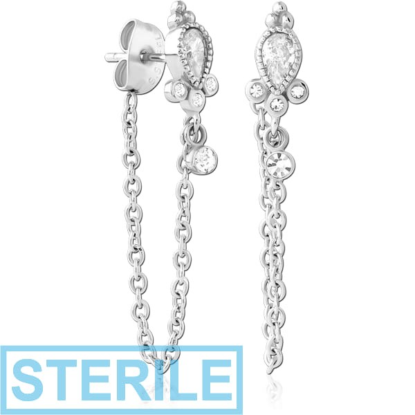 STERILE SURGICAL STEEL JEWELLED EAR STUDS PAIR