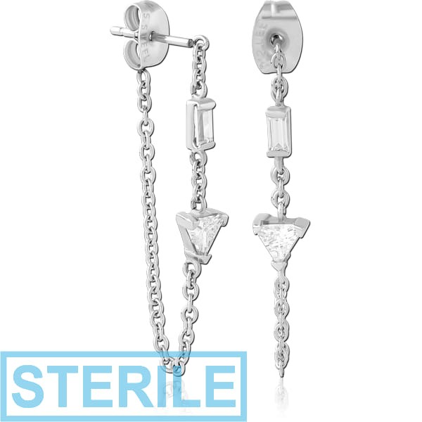 STERILE SURGICAL STEEL JEWELLED EAR STUDS PAIR