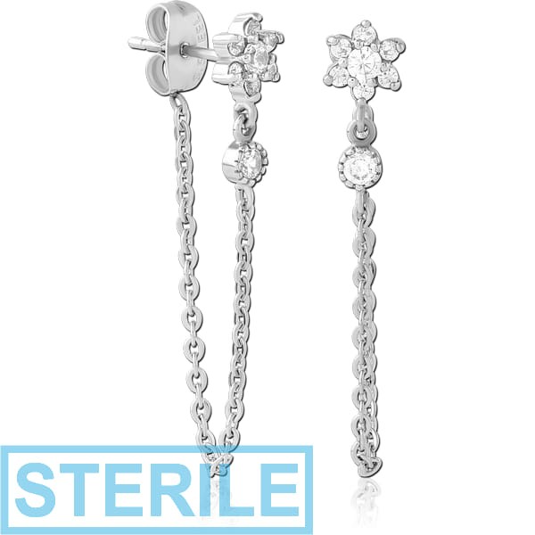 STERILE SURGICAL STEEL JEWELLED EAR STUDS PAIR