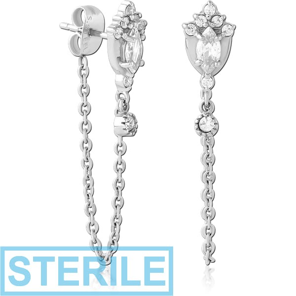 STERILE SURGICAL STEEL JEWELLED EAR STUDS PAIR