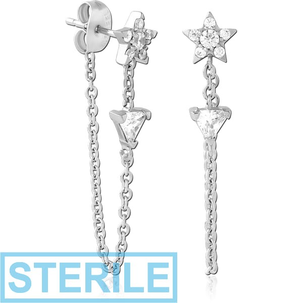 STERILE SURGICAL STEEL JEWELLED EAR STUDS PAIR