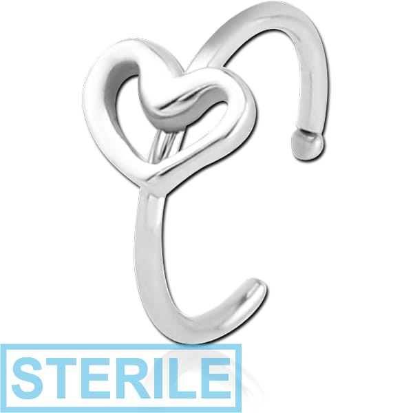 STERILE SURGICAL STEEL OPEN NOSE RING - HEART