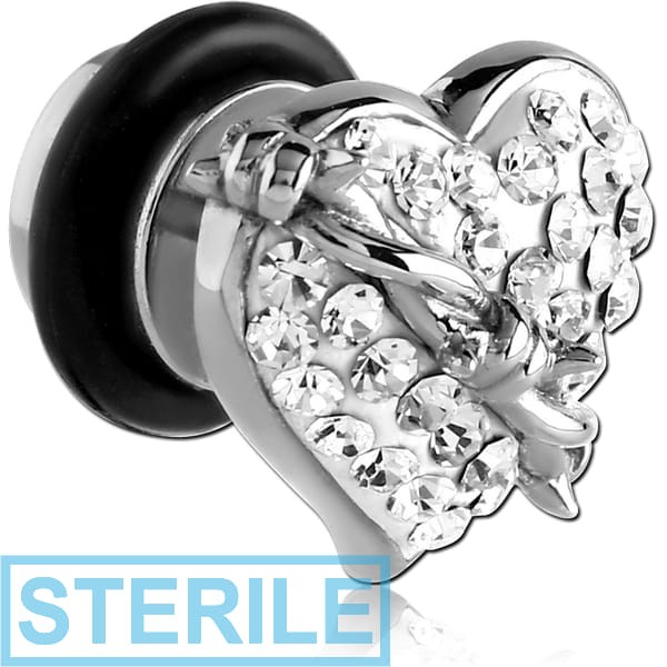 STERILE SURGICAL STEEL CRYSTALINE JEWELLED TIED HEART FAKE PLUG