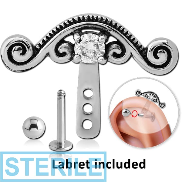 STERILE SURGICAL STEEL JEWELLED HELIX WRAP AND JEWELLED MICRO LABRET