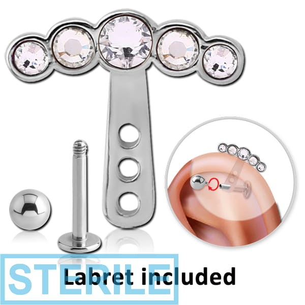STERILE SURGICAL STEEL JEWELLED HELIX WRAP AND JEWELLED MICRO LABRET