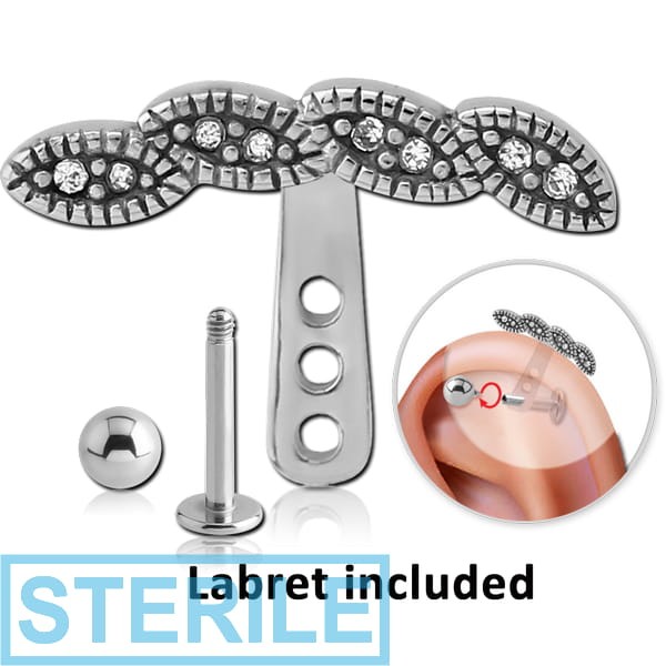 STERILE SURGICAL STEEL JEWELLED HELIX WRAP AND JEWELLED MICRO LABRET