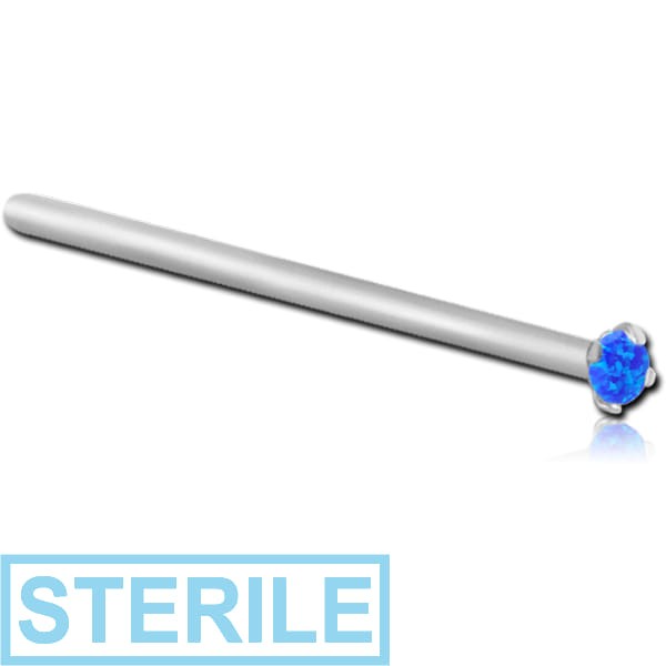 STERILE SURGICAL STEEL STRAIGHT PRONG SET 1.5MM JEWELLED NOSE STUD WITH SYNTHETIC OPAL