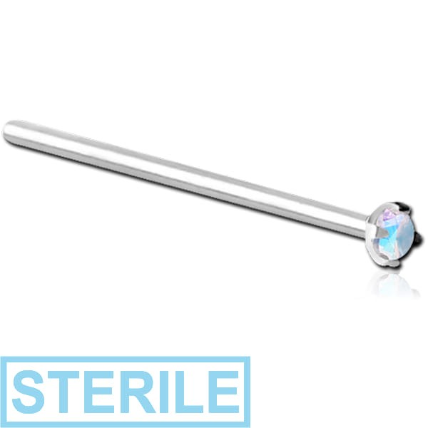 STERILE SURGICAL STEEL STRAIGHT PRONG SET 1.5MM JEWELLED NOSE STUD 15MM