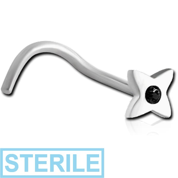 STERILE SURGICAL STEEL CURVED JEWELLED FLOWER NOSE STUD