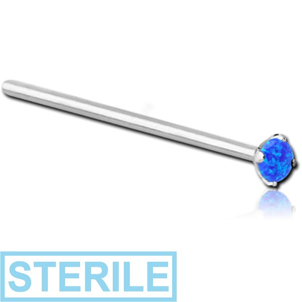 STERILE SURGICAL STEEL STRAIGHT PRONG SET 3 MM JEWELLED NOSE STUD WITH SYNTHETIC OPAL