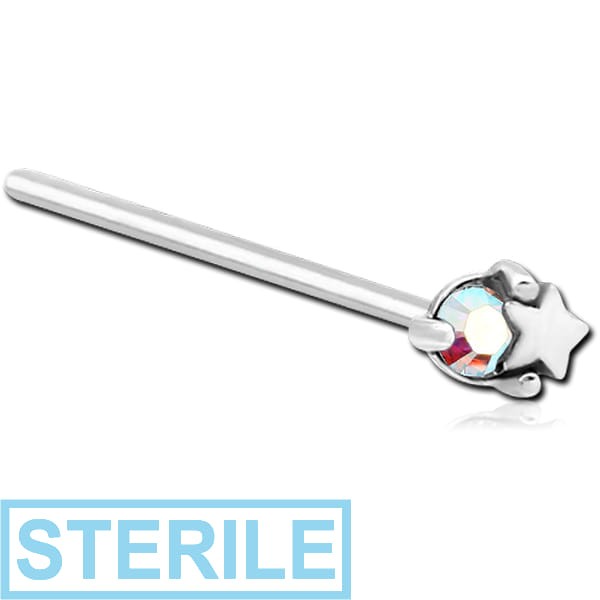 STERILE SURGICAL STEEL STRAIGHT JEWELLED NOSE STUD