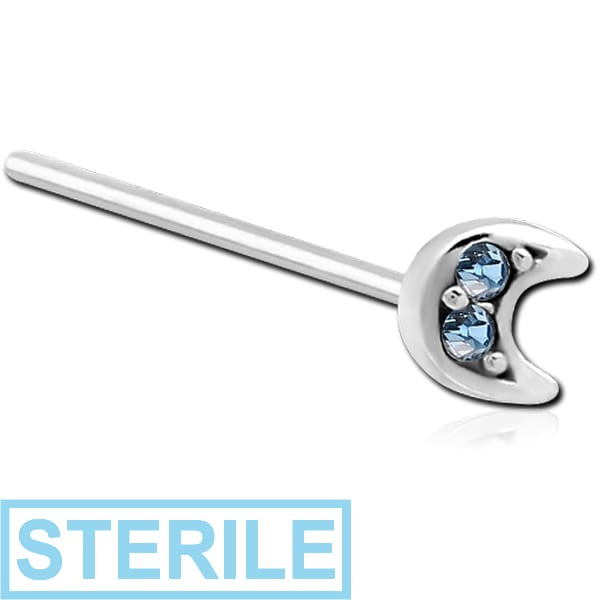 STERILE SURGICAL STEEL STRAIGHT JEWELLED NOSE STUD - CRESCENT