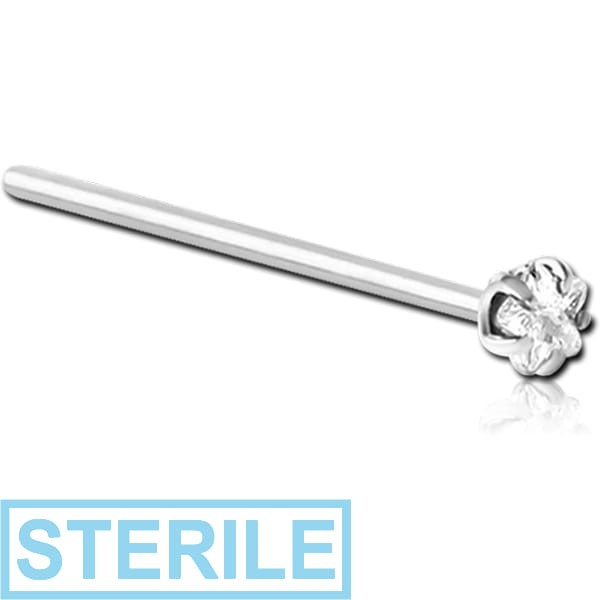 STERILE SURGICAL STEEL STRAIGHT PRONG SET STAR JEWELLED NOSE STUD 15MM