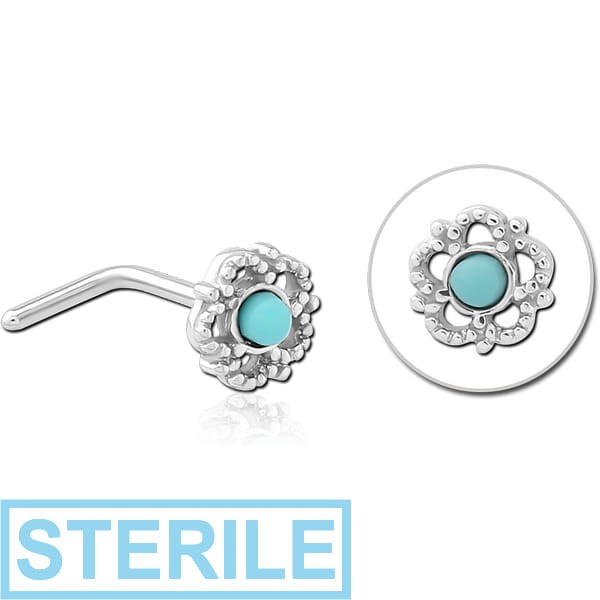 STERILE SURGICAL STEEL 90 DEGREE JEWELLED NOSE STUD - FLOWER
