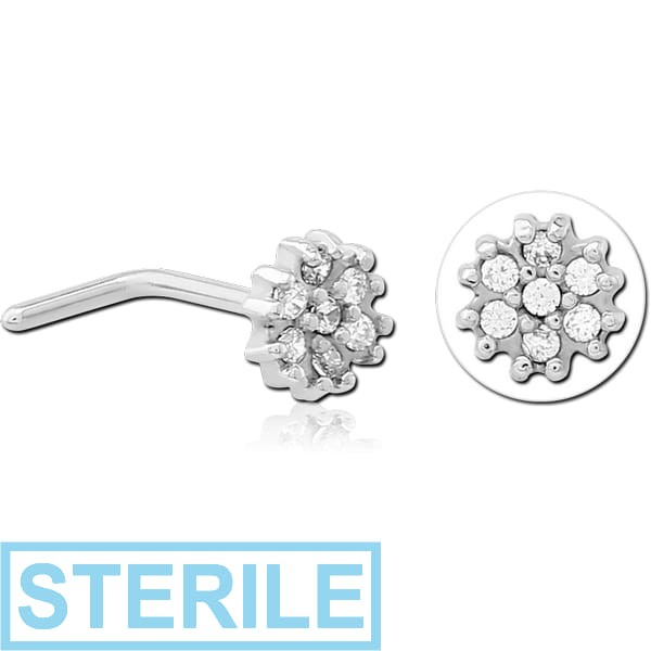 STERILE SURGICAL STEEL 90 DEGREE JEWELLED NOSE STUD - FLOWER