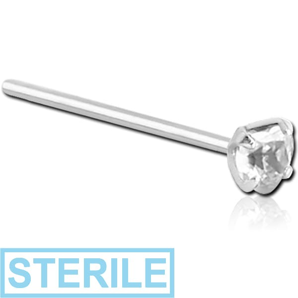 STERILE SURGICAL STEEL STRAIGHT PRONG SET HEART JEWELLED NOSE STUD 15MM