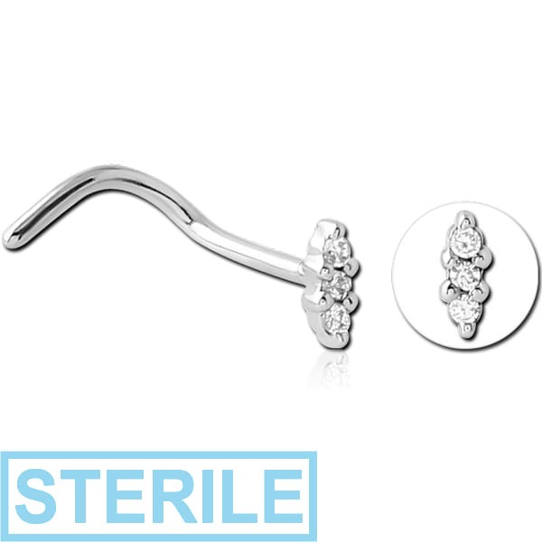 STERILE SURGICAL STEEL CURVED JEWELLED NOSE STUD