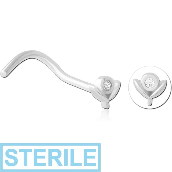 STERILE SURGICAL STEEL CURVED JEWELLED NOSE STUD