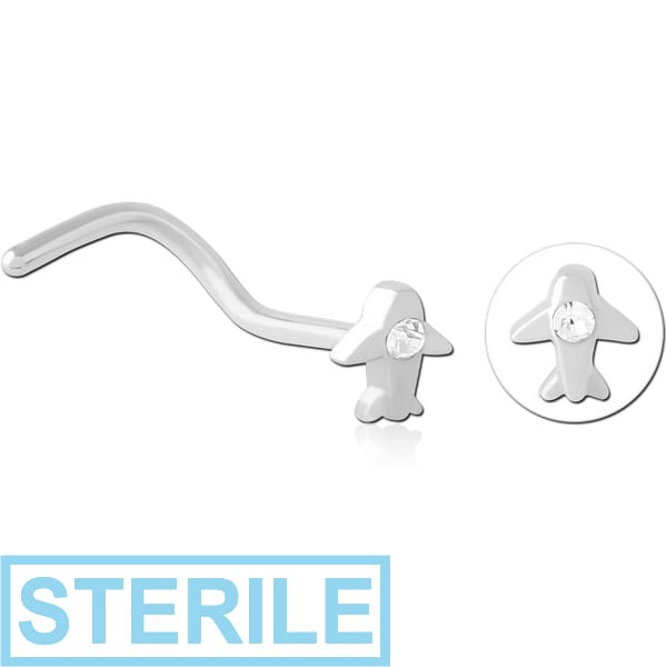 STERILE SURGICAL STEEL CURVED JEWELLED NOSE STUD