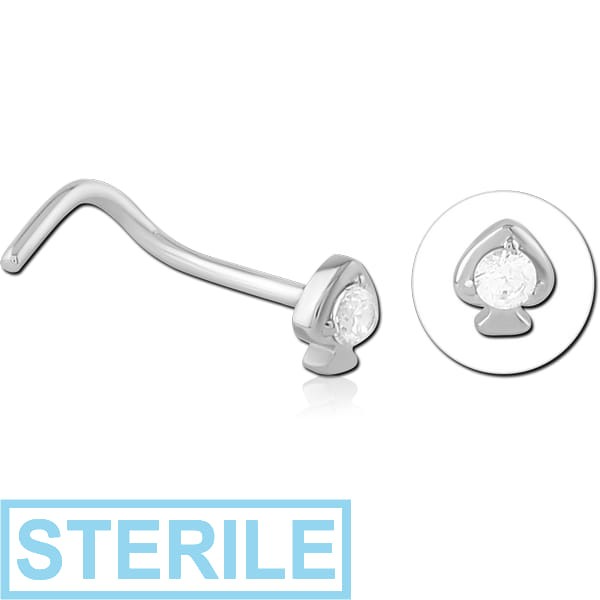 STERILE SURGICAL STEEL CURVED JEWELLED NOSE STUD