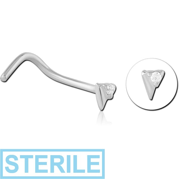 STERILE SURGICAL STEEL CURVED JEWELLED NOSE STUD