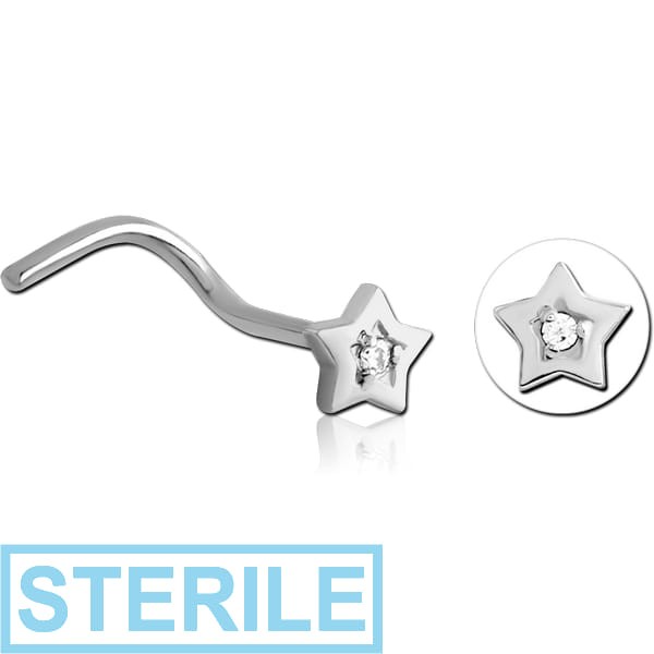 STERILE SURGICAL STEEL CURVED JEWELLED NOSE STUD