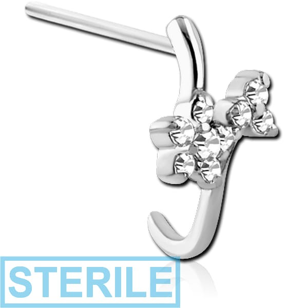 STERILE SURGICAL STEEL STRAIGHT JEWELLED WRAP AROUND NOSE STUD - FLOWERS