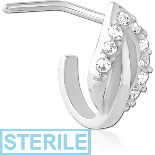STERILE SURGICAL STEEL 90 DEGREE JEWELLED WRAP AROUND NOSE STUD - LEAF