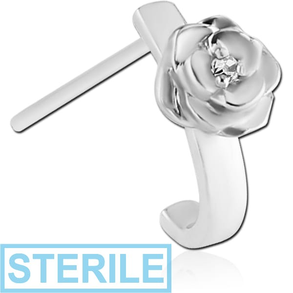 STERILE SURGICAL STEEL STRAIGHT JEWELLED WRAP AROUND NOSE STUD - THIN