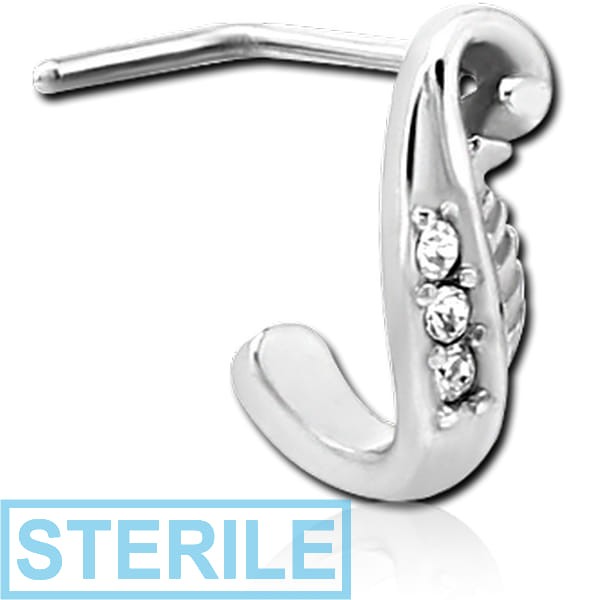STERILE SURGICAL STEEL 90 DEGREE JEWELLED WRAP AROUND NOSE STUD - LEAF
