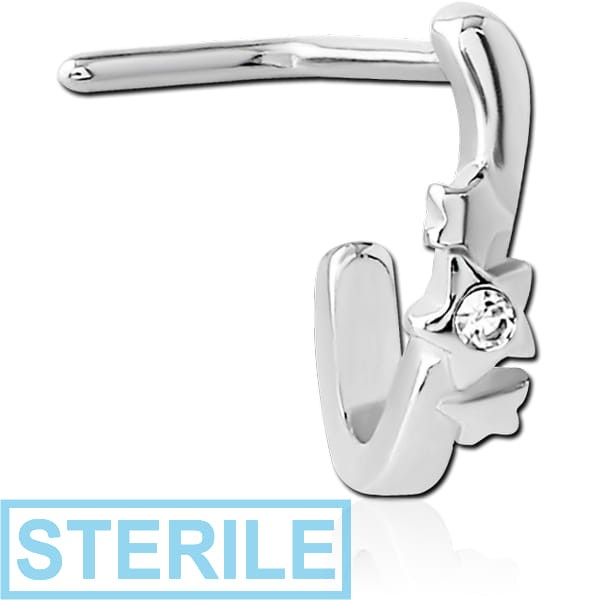 STERILE SURGICAL STEEL 90 DEGREE JEWELLED WRAP AROUND NOSE STUD - 3 STARS