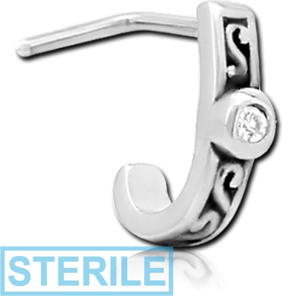 STERILE SURGICAL STEEL STRAIGHT JEWELLED WRAP AROUND NOSE STUD - FILIGREE