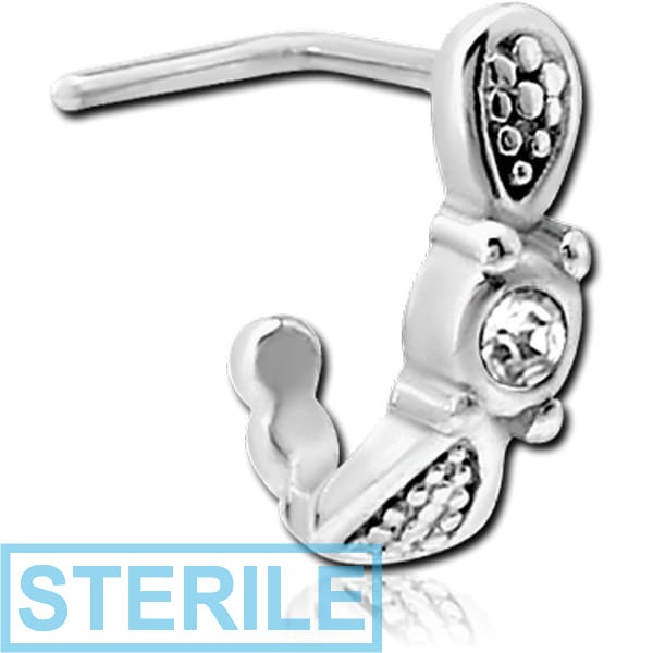 STERILE SURGICAL STEEL STRAIGHT JEWELLED WRAP AROUND NOSE STUD - DOTS AND GEM