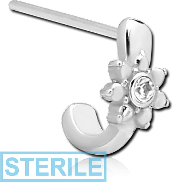 STERILE SURGICAL STEEL STRAIGHT JEWELLED WRAP AROUND NOSE STUD - GEM FLOWER