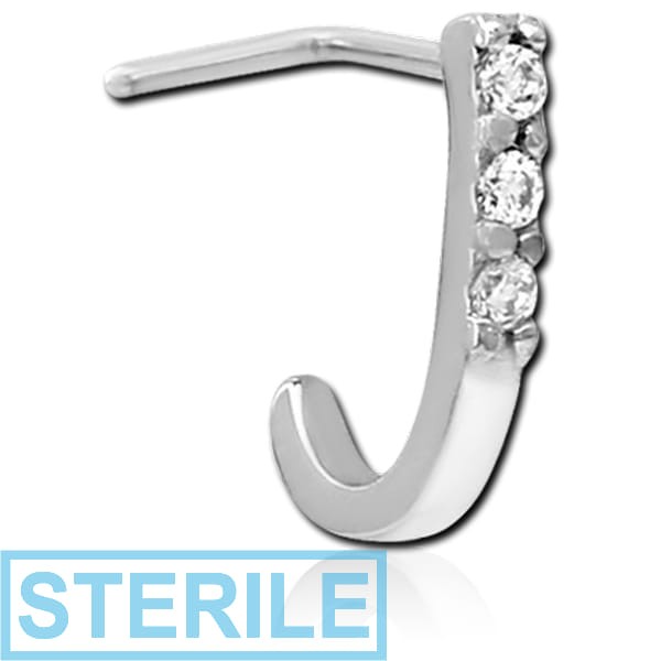 STERILE SURGICAL STEEL 90 DEGREE JEWELLED WRAP AROUND NOSE STUD - TRIPLE GEM SQUARE BAR