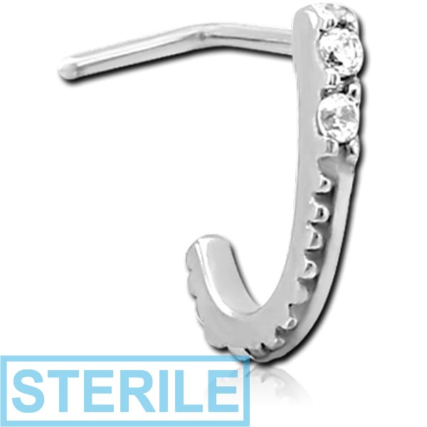 STERILE SURGICAL STEEL 90 DEGREE JEWELLED WRAP AROUND NOSE STUD - DOUBLE GEM LINE