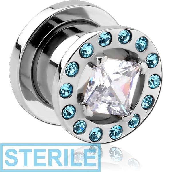 STERILE SURGICAL STEEL JEWELLED ROUND - EDGE THREADED TUNNEL WITH SQUARE