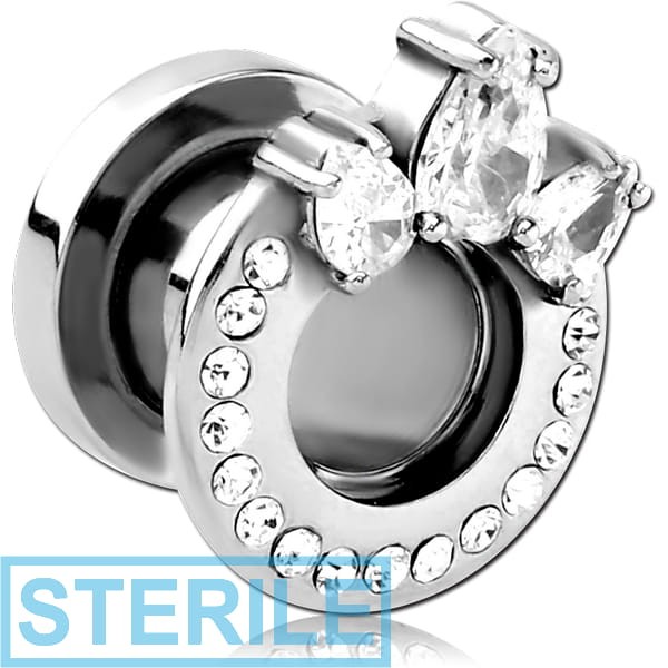 STERILE SURGICAL STEEL JEWELLED THREADED TUNNEL - CROWN