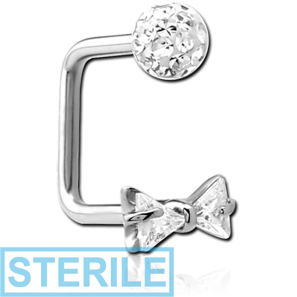 STERILE SURGICAL STEEL LIP HOOP WITH BOW AND CRYSTALINE JEWELLED BALL