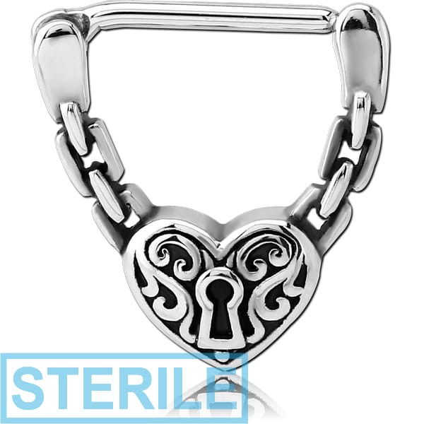 STERILE SURGICAL STEEL NIPPLE CLICKER - CHAINS HEART LOCK