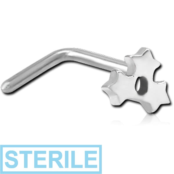 STERILE SURGICAL STEEL 90 DEGREE NOSE STUD - TRIPLE STAR