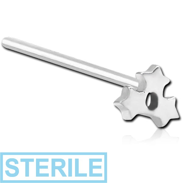 STERILE SURGICAL STEEL STRAIGHT NOSE STUD - TRIPLE STAR