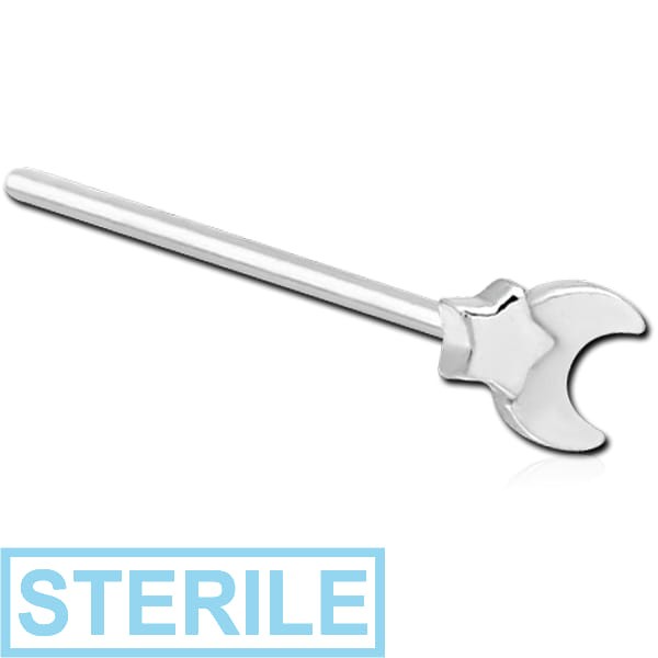 STERILE SURGICAL STEEL STRAIGHT NOSE STUD - CRESCENT AND STAR