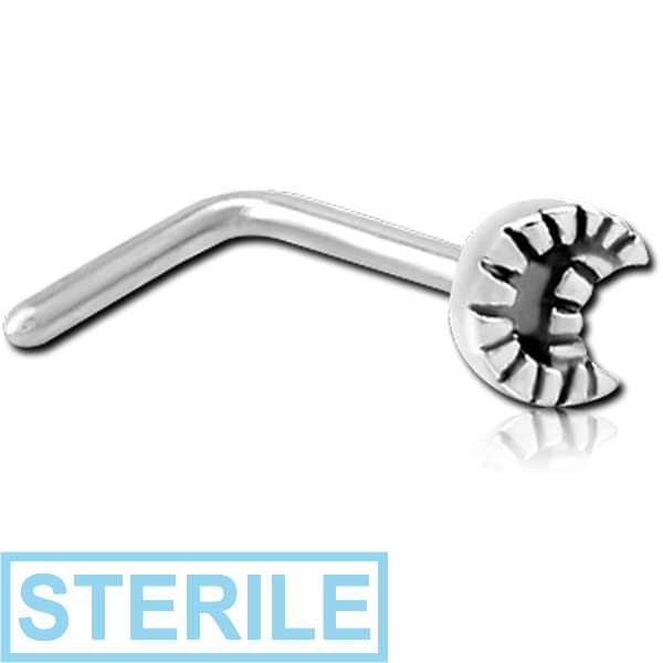 STERILE SURGICAL STEEL 90 DEGREE NOSE STUD - CRESCENT