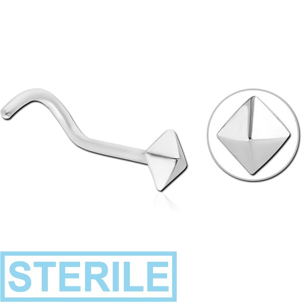 STERILE SURGICAL STEEL CURVED NOSE STUD - PYRAMID