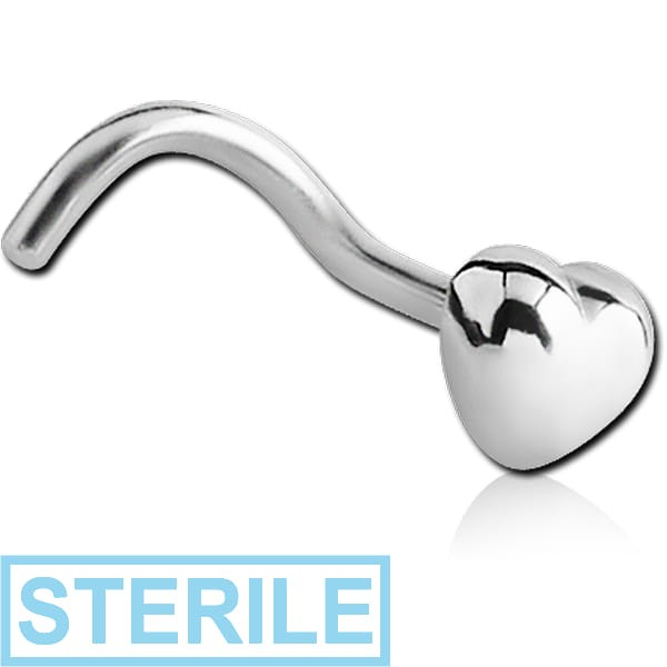STERILE SURGICAL STEEL CURVED NOSE STUD - HEART