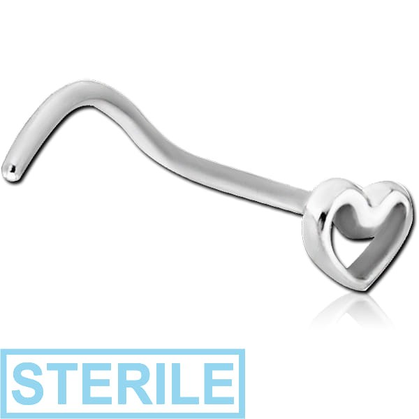 STERILE SURGICAL STEEL CURVED NOSE STUD - HEART